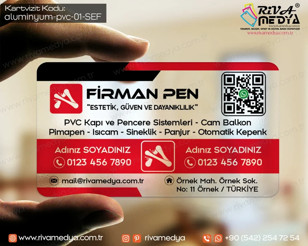 Alüminyum ve PVC sistemleri alanında faaliyet gösteren firmalara özel tasarlanan PVC Kapı ve Pencere Sistemleri Şeffaf Kartvizit örneğini piyasaya göre en rekabetçi fiyatlarla sunuyor, en hızlı şekilde üretiyor ve ulaştırıyoruz!